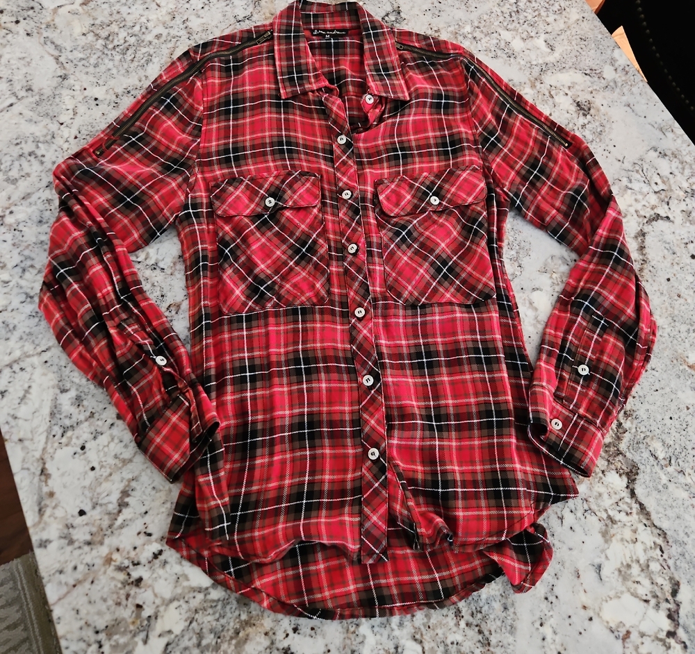 Plaid Button Down Shirt - Red and Black